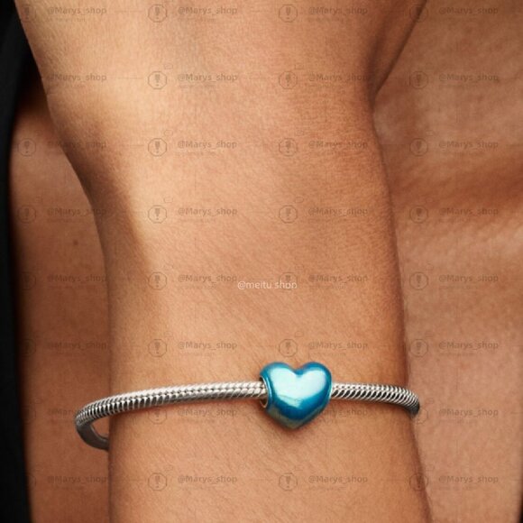 Pandora Metallic Sky Blue Heart Charm - Picture 4 of 6